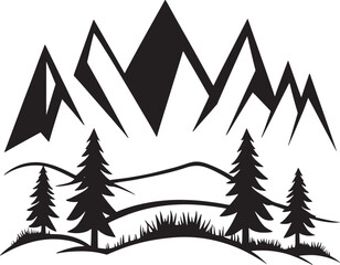 Obraz premium Simple Black Silhouette Mountain Landscape With Trees