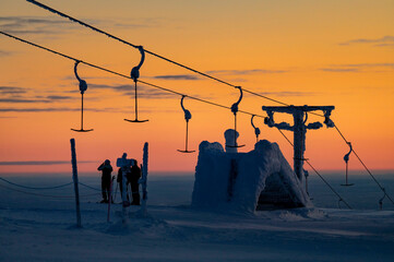 Yllas, Finland - Ylläs Ski resort in Finish Lapland during sunset.