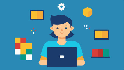 Programming Basics A student coding on a laptop while AR blocks of code appear around them visually demonstrating programming concepts and helping them understand logic flow.