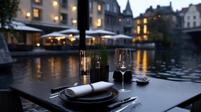 Romantic canal-side dining experience
