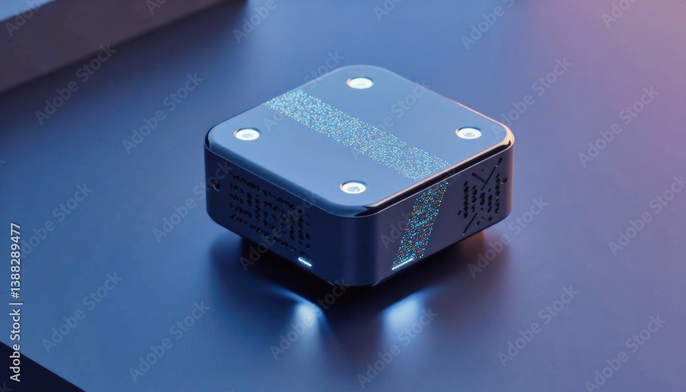 Poster trendy neo futurism 2025 ai design rendering: a sleek, futuristic device with intricate circuit patt