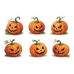 Vibrant Halloween Pumpkin Faces: Colorful Carved Jack-o'-Lantern Illustration