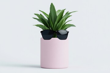 Fototapeta premium Stylish plant in a pastel pot, wearing sunglasses