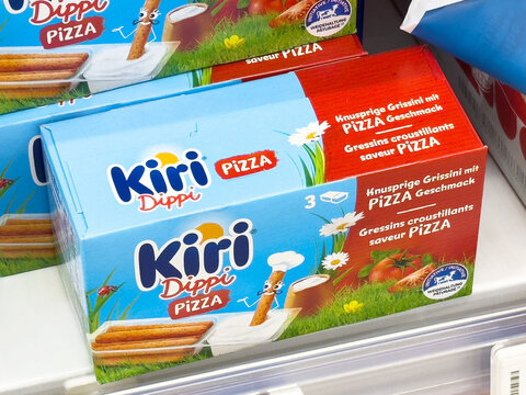 Kiri dippi pizza snack package on supermarket shelf