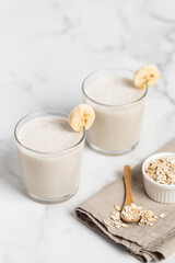Banana Smoothie with Oats, Healthy Food, Vegan or Vegetarian Diet Food Concept