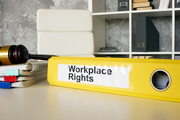 Folder labeled workplace rights. Employee protection concept.