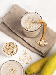 Banana Smoothie with Oats, Healthy Food, Vegan or Vegetarian Diet Food Concept