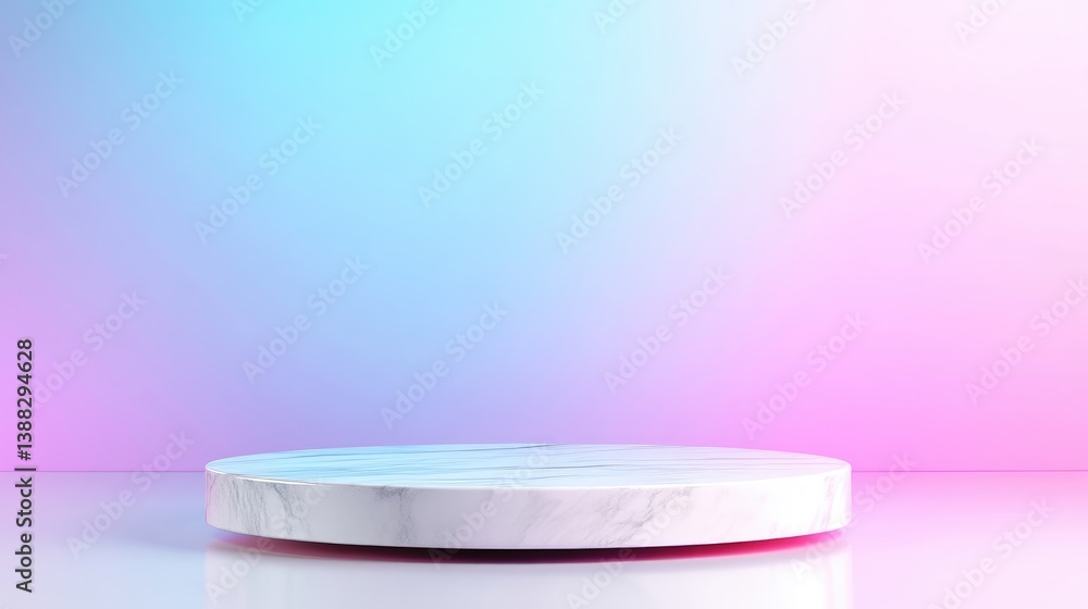 Poster marble platform minimalist display neon lighting high-resolution front view clean surface product pr