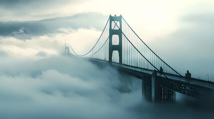 Fototapeta premium Bridge disappearing into fog. Unseen Vanishing. Illustration