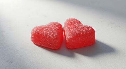 Fototapeta premium Sweetheart Candies: Tender Red Hearts in Soft Light AI Generated