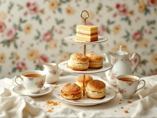 Elegant Indulgence: British Afternoon Tea with Delicate Treats and Fine China