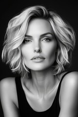 Fototapeta premium Fashion model portrait in black and white studio setting close-up view elegant concept