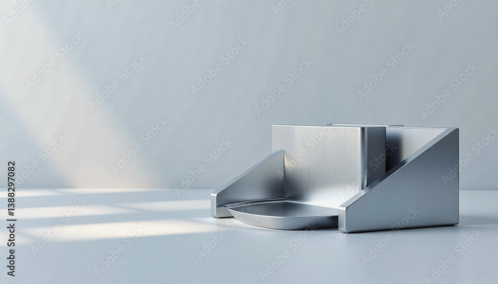 Poster trendy neo futurism 2025 ai design rendering: a sleek, metallic, geometric object sits on a surface,