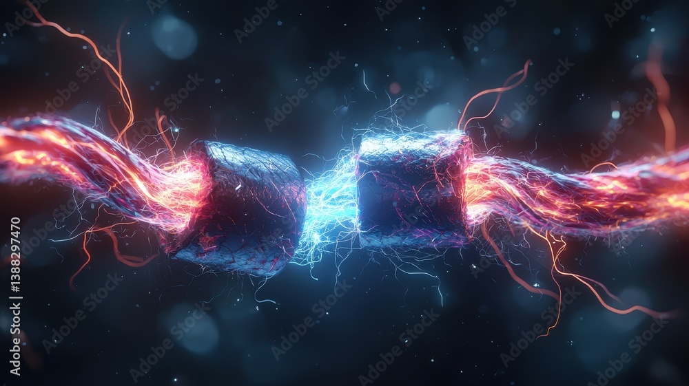 Poster electricity production and transmission. electric currents intertwine in a dynamic and vibrant visua
