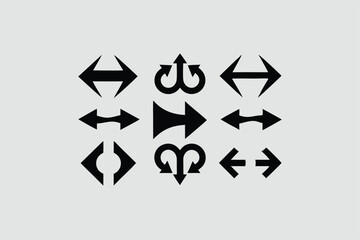 Set of black color arrows. Clean, fresh air flow. Filtration direction, arrows. Wind direction.