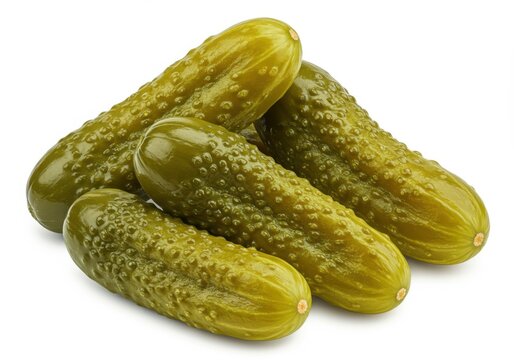 Green gherkins with textured skin isolated on white background