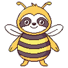 Obraz premium Pixel Art Sloth in Bee Costume Smiling on Transparent Background, Mascot Cartoon
