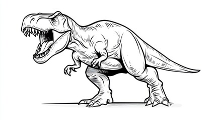 Tyrannosaurus Rex Illustration, Black and White, Prehistoric Creature, Educational, Print, Design Element