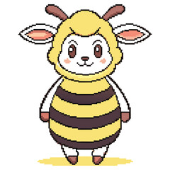 Obraz premium Standing Pixel Art Style Character with Bee Costume on Transparent Background