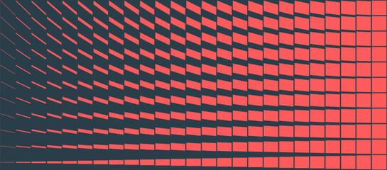 Dynamic Rhythm of Warped Perspective Grid Vector Red Black Immersive Abstract Background. Transition Geometric Pattern Visual Rhythm 3D illusion. Digital Design, Sci-Fi Themes and Conceptual Projects