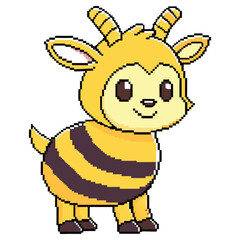 Pixel Art of Goat Animal Mascot with Yellow and Brown Stripes on Transparent BG