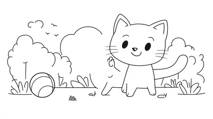Obraz premium Cute cartoon cat playing in a garden