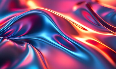 Naklejka premium Abstract iridescent wavy surface with blue, red, and orange highlights