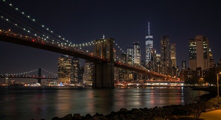 Fototapeta premium Nightfall Embrace: Brooklyn Bridge's Illuminated Majesty AI Generated