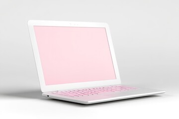 Modern white laptop with a soft pink screen