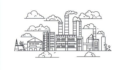 Fototapeta premium Industrial Outline Drawing of Factory Complex
