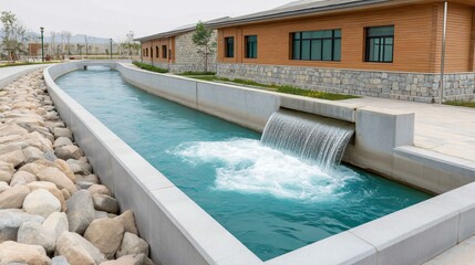 Large mechanical bar screen filtering solid waste at initial stage of sewage treatment in open channel