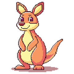Pixel Art Kangaroo Mascot Standing Upright with Transparent Background Retro Design