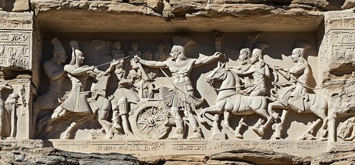 The Assyrian relief featuring lions and warriors is a prime example of ancient Mesopotamian art
