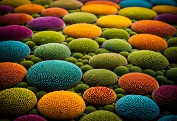 A large group of bowls filled with different colored beans.