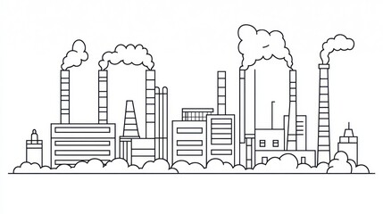 Obraz premium Industrial Landscape Outline of Factory Buildings and Smoke Stacks