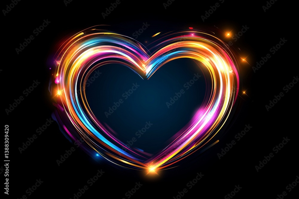 Poster an abstract illustration of a complex circuit: luminous curves of light shaping vibrant loops