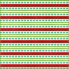 Bright horizontal stripe background with vibrant green, red, yellow, and blue bands featuring square and dotted details, perfect for playful designs, kids project, textile, creative graphic background