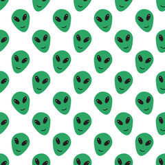 seamless pattern with green aliens on a white background