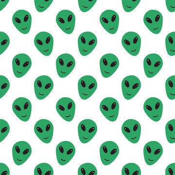 seamless pattern with green aliens on a white background