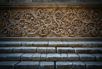 A set of stone steps with carvings on them.