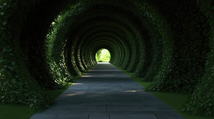 Lush green tunnel pathway