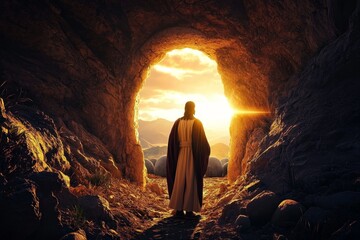 Resurrection Digital Painting of Jesus Emerging from Tomb at Sunrise,Digital Art, Religious Art Keywords Easter, Christianity