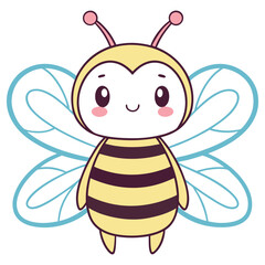 Cute Cartoon Bee with Wings, Striped Body and Antennae on a Transparent Background