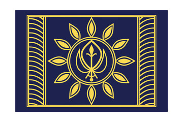 Khalsa Symbol Khanda Surrounded By Leaves On Blue Background Illustration