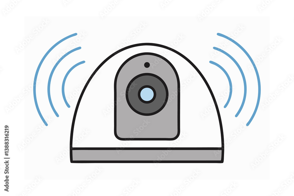 Poster Dome Security Camera Sending Signal Illustration Technology System Network Communication