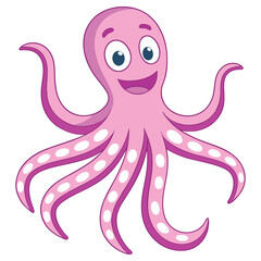Cartoon Pink Octopus with White Spots Isolated on Transparent Background