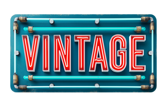 Retro Vintage Neon Signboard Red Letters Turquoise Frame Perfect for 1950s Style Design Projects