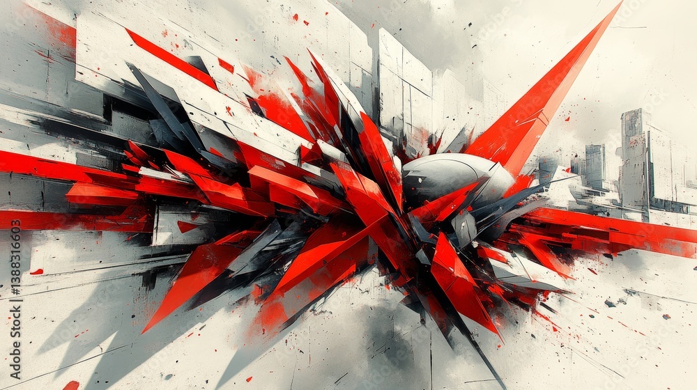 Poster dynamic fractal art composition with urban elements and digital expression