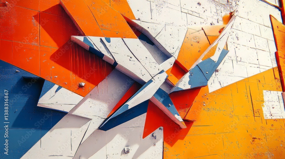 Aufkleber dynamic abstract of interlocking angular forms in blue, white, and orange hues
