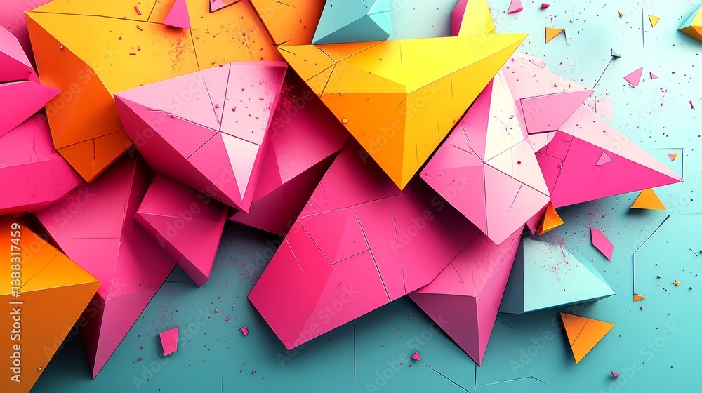 Poster vibrant geometric abstraction with bold colors and angular forms artwork composition